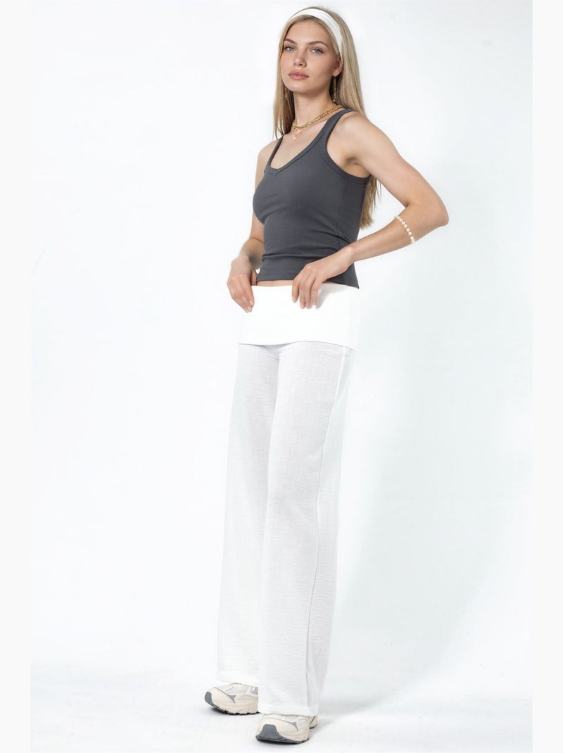 Pantaloni a gamba larga a vita alta busem Bianco - Kiabi