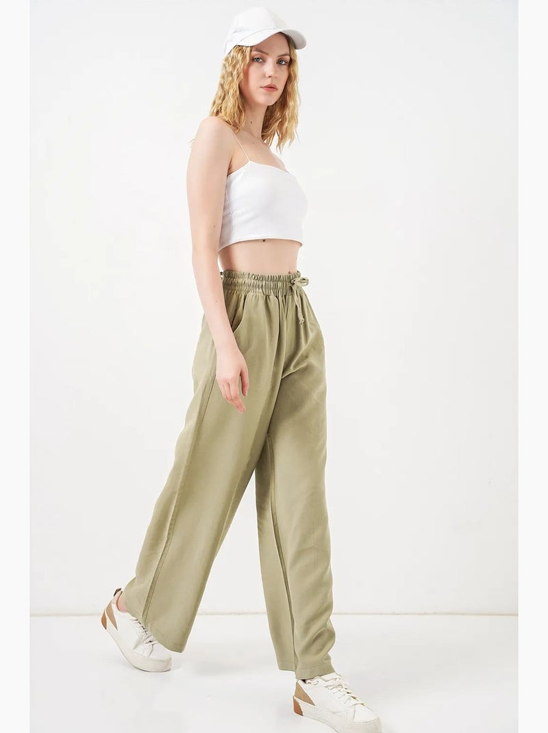 Pantaloni a gamba larga a vita alta con tasca bdart Cachi - Kiabi