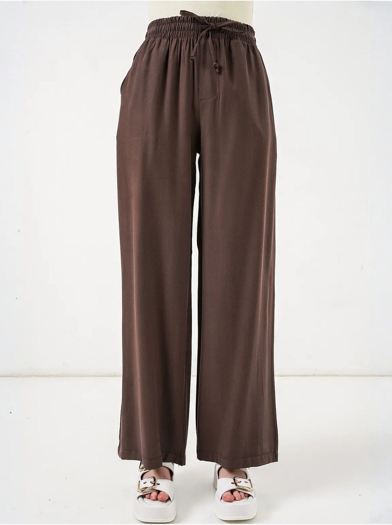 Pantaloni a gamba larga a vita alta con tasca bdart Marrone cioccolato - Kiabi
