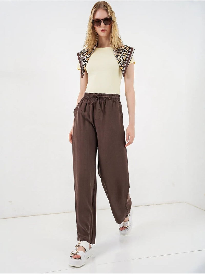 Pantaloni a gamba larga a vita alta con tasca bdart Marrone cioccolato - Kiabi