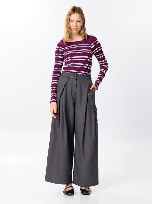 Pantaloni a gamba larga a vita alta con tasche a patta - Kiabi Pantaloni a gamba larga a vita alta con tasche a patta - Kiabi
