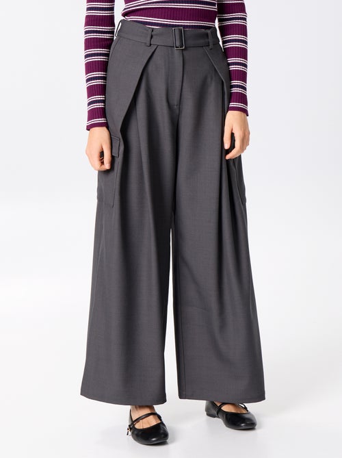 Pantaloni a gamba larga a vita alta con tasche a patta - Kiabi Pantaloni a gamba larga a vita alta con tasche a patta - Kiabi