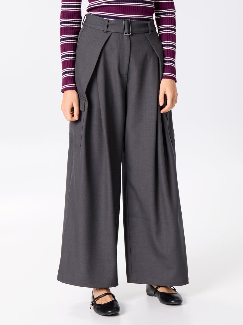 Pantaloni a gamba larga a vita alta con tasche a patta Grigio - Kiabi