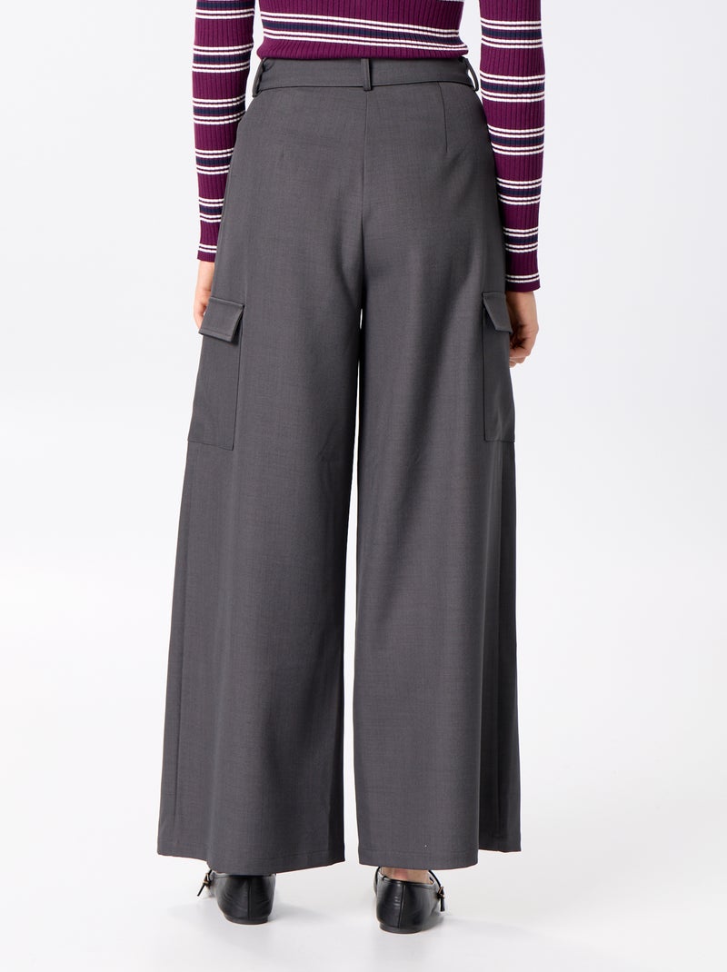 Pantaloni a gamba larga a vita alta con tasche a patta Grigio - Kiabi