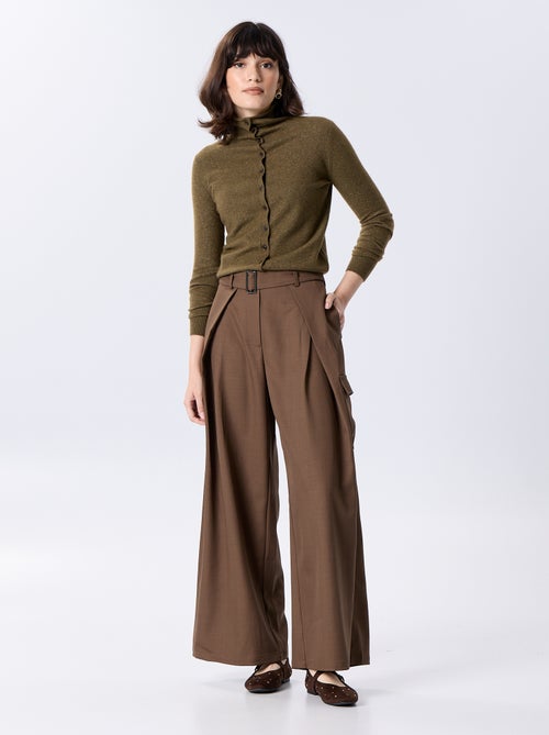 Pantaloni a gamba larga a vita alta con tasche a patta - Kiabi
