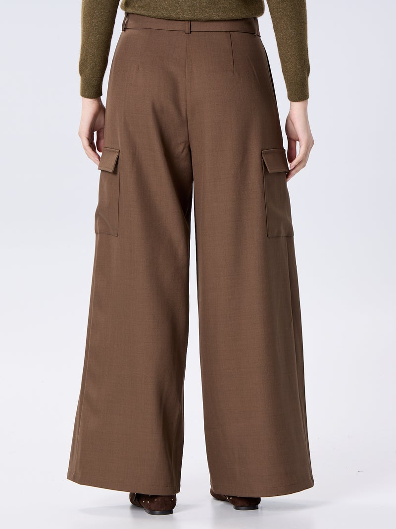 Pantaloni a gamba larga a vita alta con tasche a patta Marrone - Kiabi