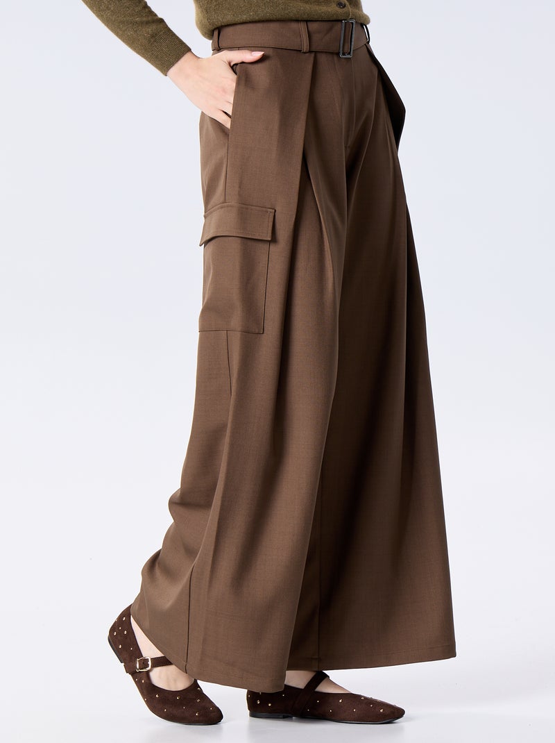 Pantaloni a gamba larga a vita alta con tasche a patta Marrone - Kiabi
