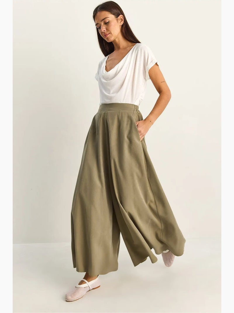 Pantaloni a gamba larga a vita alta lucci Verde scuro - Kiabi