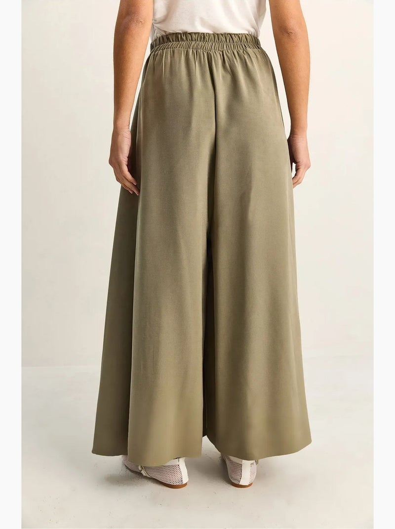 Pantaloni a gamba larga a vita alta lucci Verde scuro - Kiabi