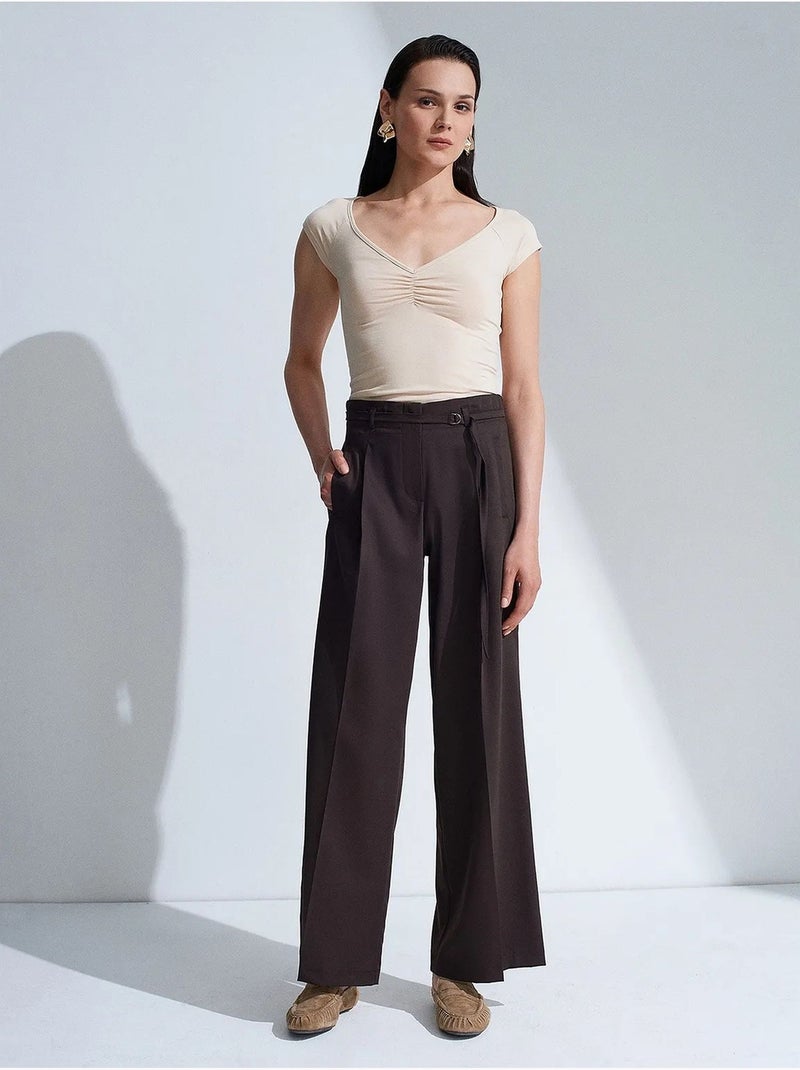 Pantaloni a gamba larga con cintura dilvin Marrone cioccolato - Kiabi