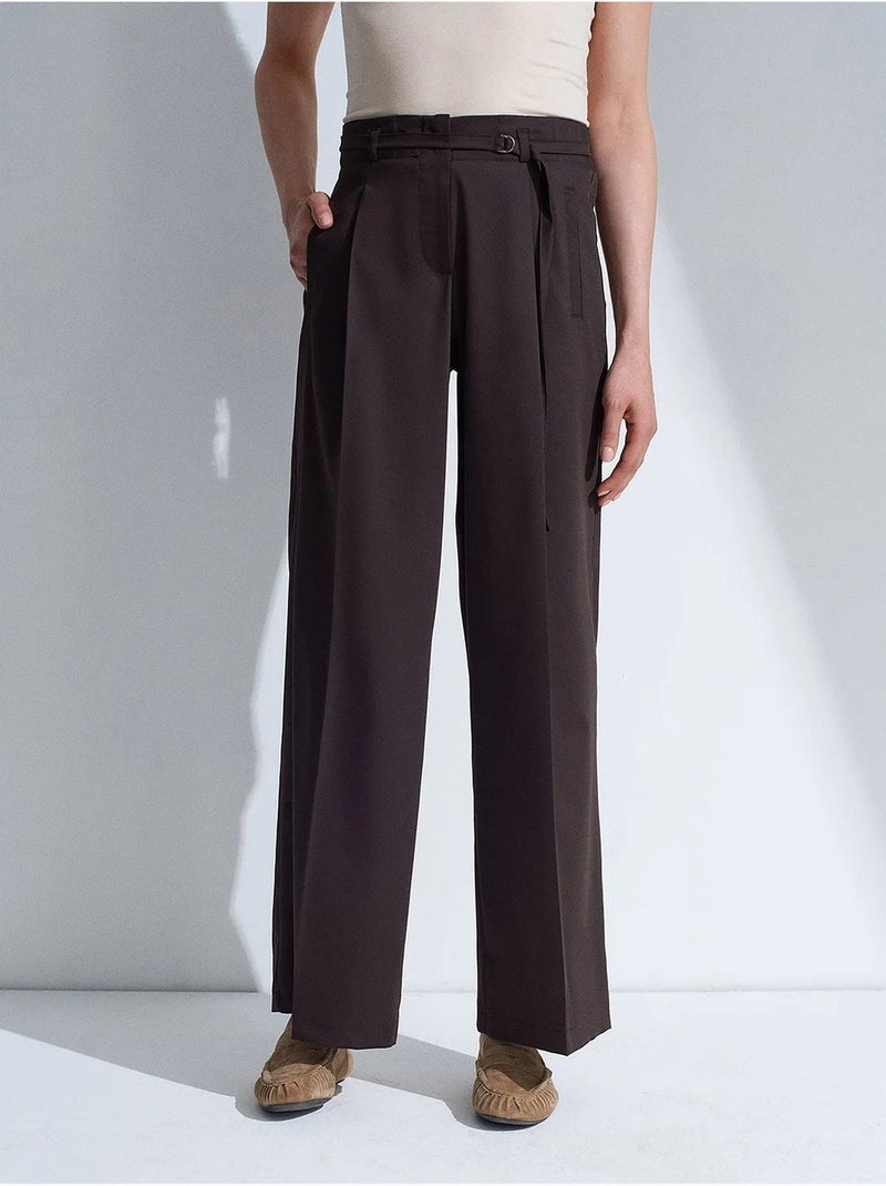 Pantaloni a gamba larga con cintura dilvin Marrone cioccolato - Kiabi