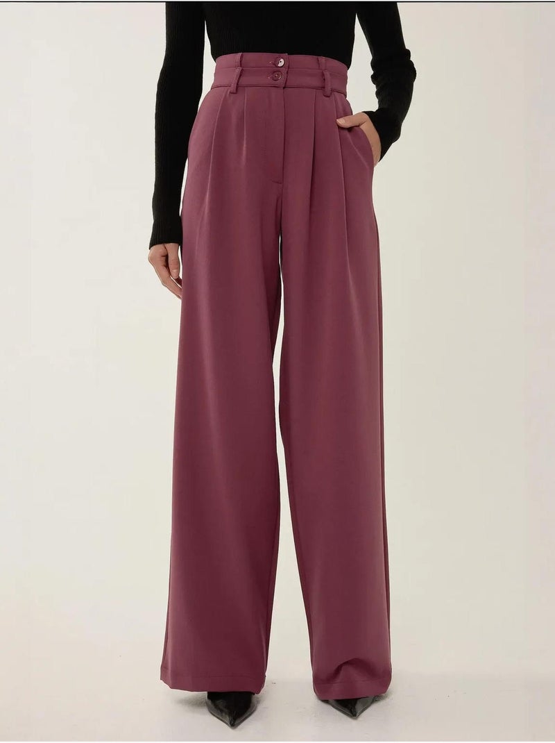 Pantaloni a gamba larga con doppia vita Rosso bordeaux - Kiabi