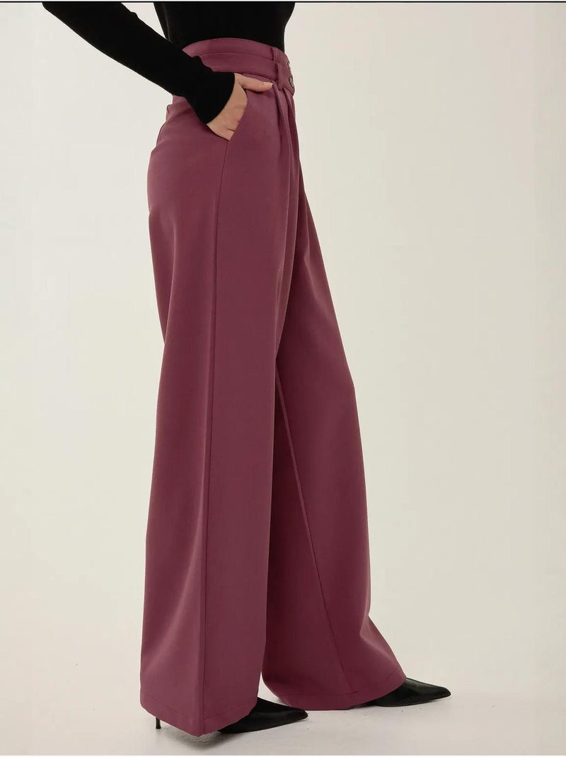Pantaloni a gamba larga con doppia vita Rosso bordeaux - Kiabi