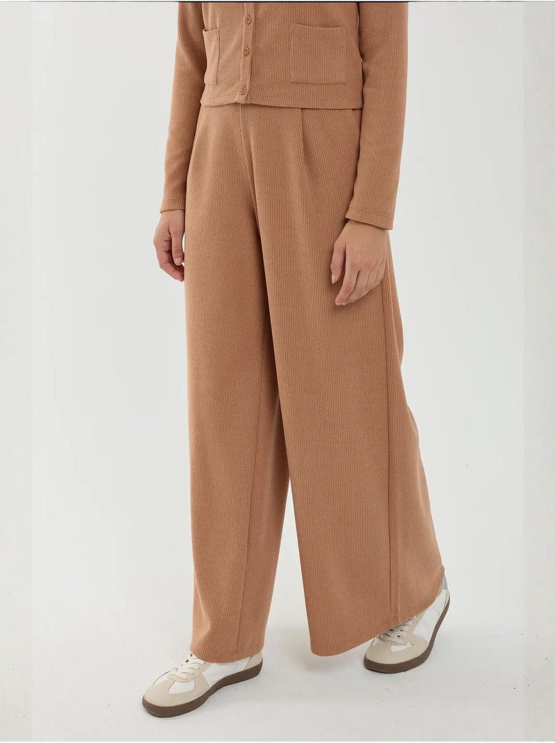 Pantaloni a gamba larga con elastico in vita Marrone - Kiabi