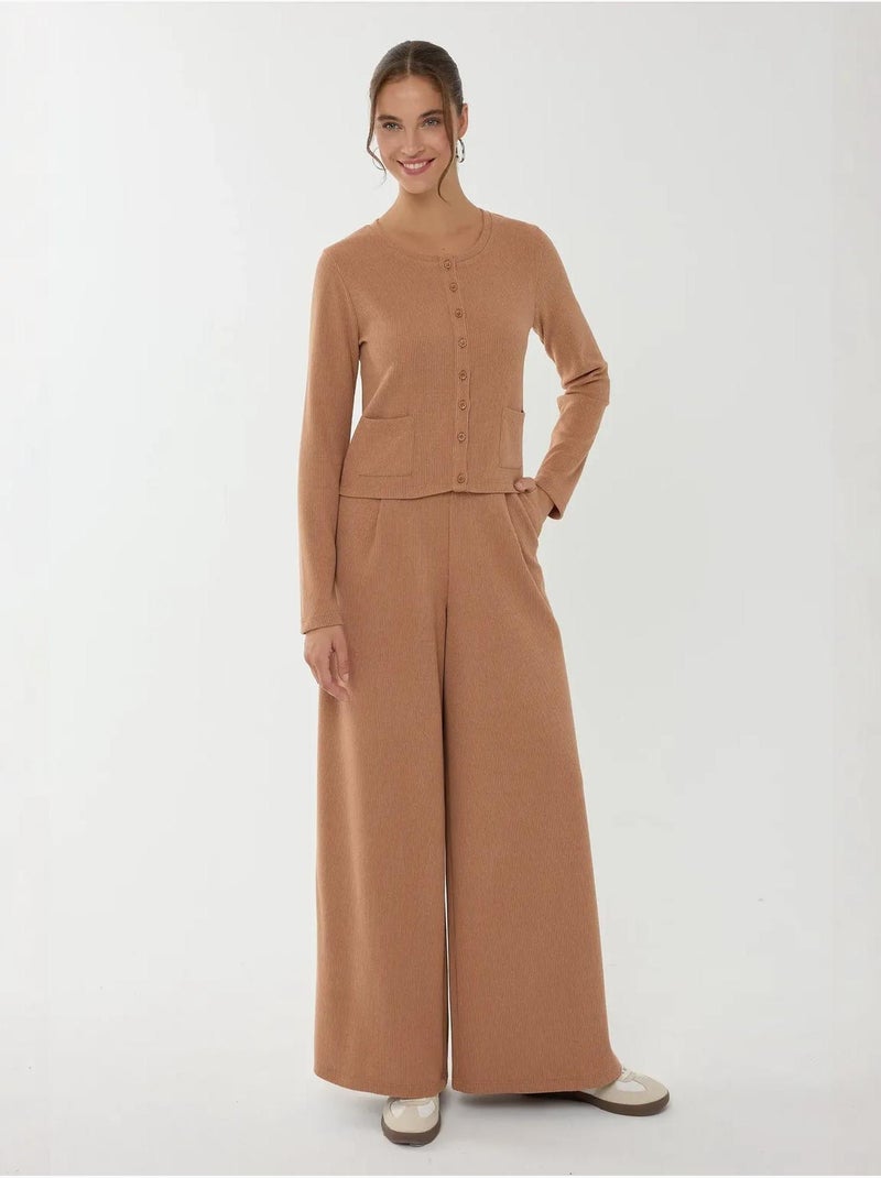Pantaloni a gamba larga con elastico in vita Marrone - Kiabi