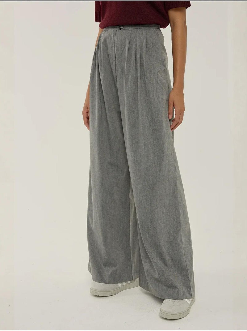 Pantaloni a gamba larga con pieghe hiccup Grigio - Kiabi