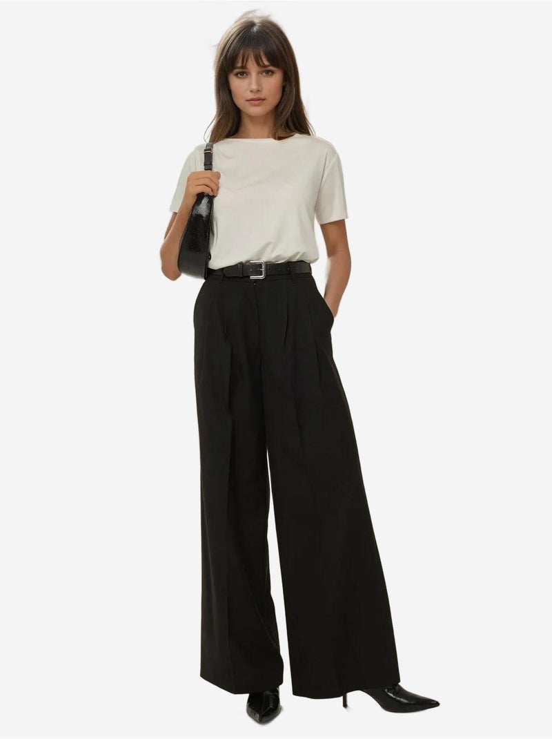 Pantaloni a gamba larga con pieghe hiccup Nero - Kiabi