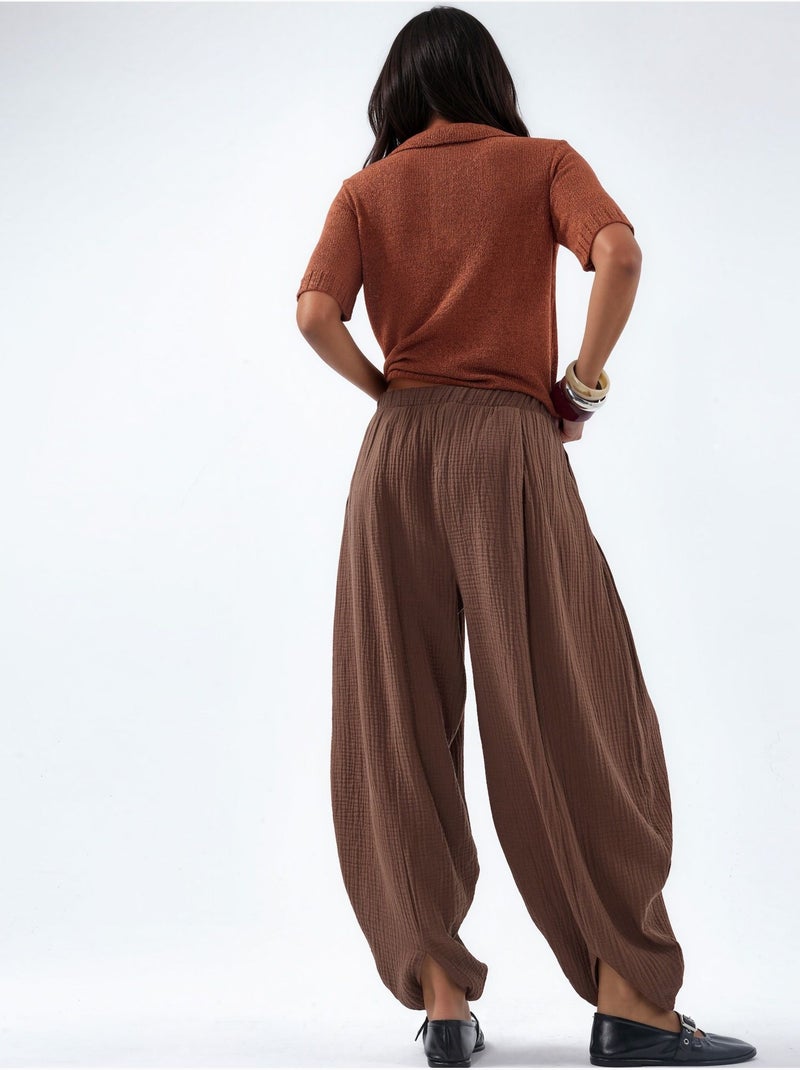 Pantaloni a gamba larga con vita elastica busem Marrone chiaro - Kiabi