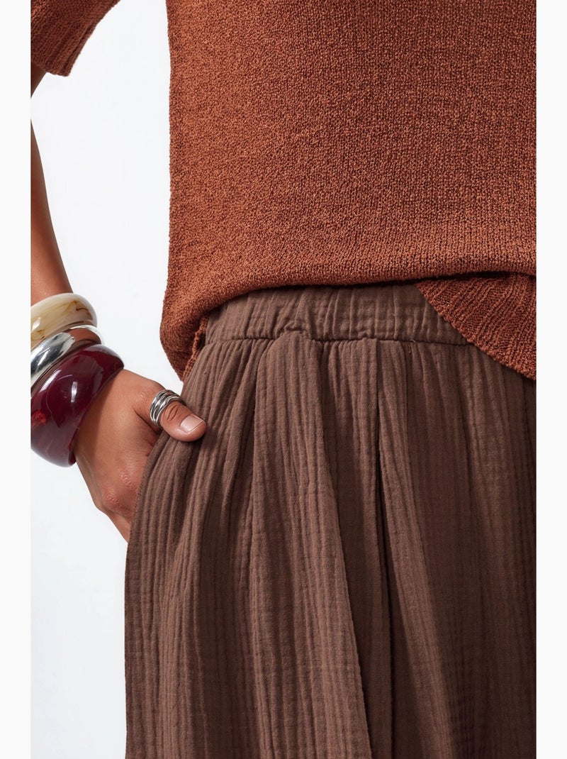 Pantaloni a gamba larga con vita elastica busem Marrone chiaro - Kiabi