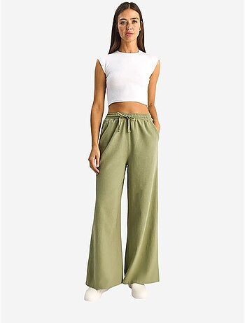 Pantaloni a gamba larga in cotone con coulisse in vita lucci