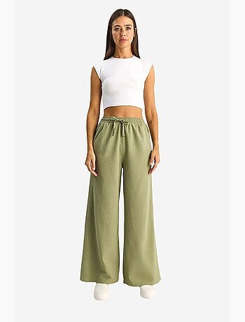 Pantaloni a gamba larga in cotone con coulisse in vita lucci