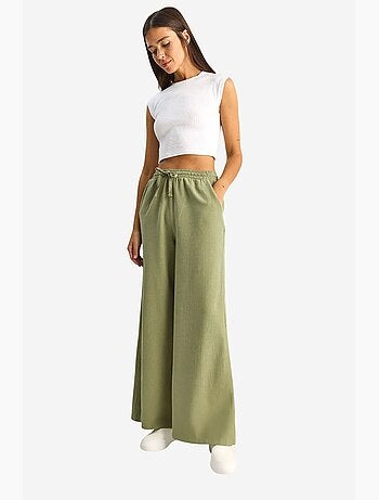 Pantaloni a gamba larga in cotone con coulisse in vita lucci