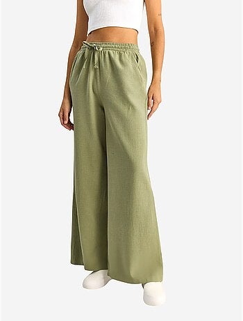 Pantaloni a gamba larga in cotone con coulisse in vita lucci