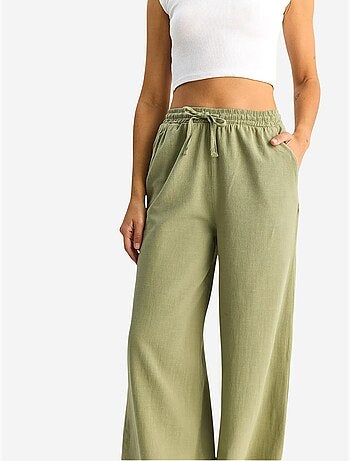 Pantaloni a gamba larga in cotone con coulisse in vita lucci