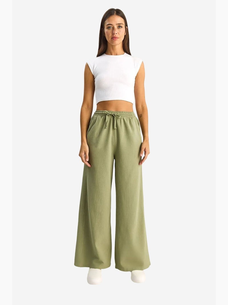 Pantaloni a gamba larga in cotone con coulisse in vita lucci Cachi - Kiabi