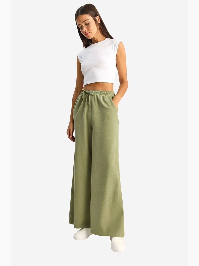 Pantaloni a gamba larga in cotone con coulisse in vita lucci Cachi - Kiabi