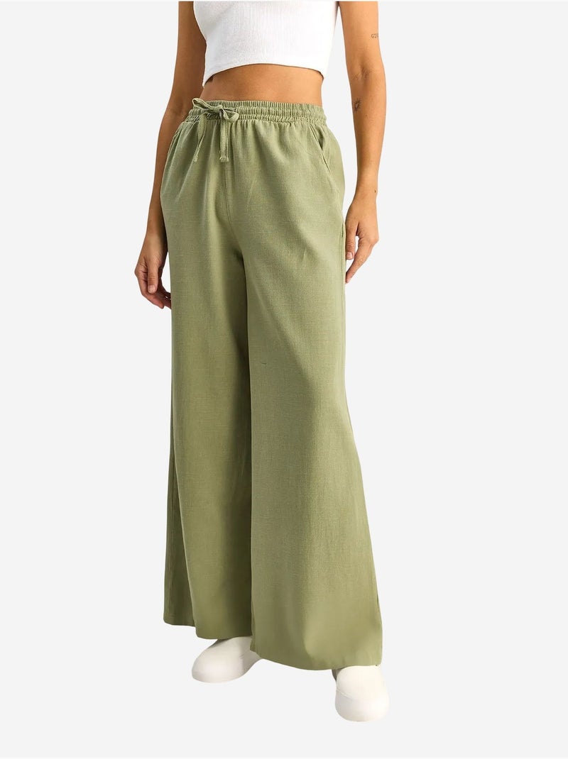 Pantaloni a gamba larga in cotone con coulisse in vita lucci Cachi - Kiabi