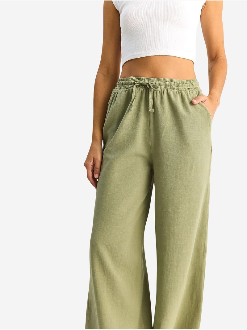 Pantaloni a gamba larga in cotone con coulisse in vita lucci Cachi - Kiabi