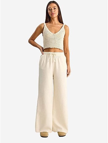Pantaloni a gamba larga in cotone con coulisse in vita lucci