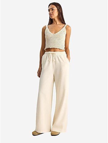 Pantaloni a gamba larga in cotone con coulisse in vita lucci