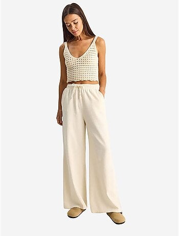Pantaloni a gamba larga in cotone con coulisse in vita lucci
