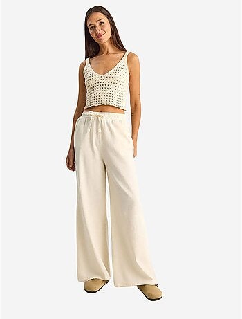 Pantaloni a gamba larga in cotone con coulisse in vita lucci