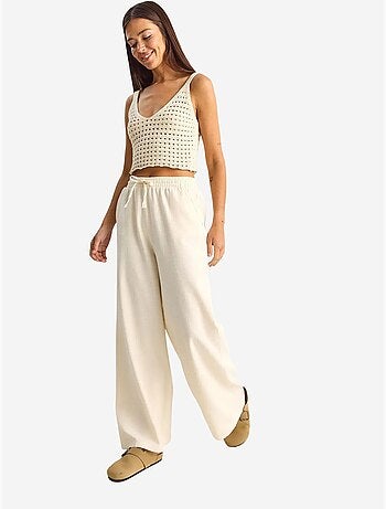 Pantaloni a gamba larga in cotone con coulisse in vita lucci