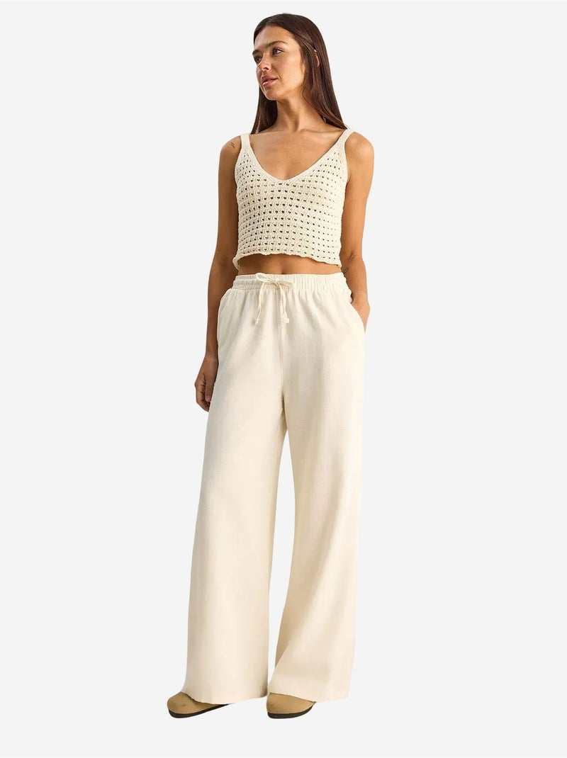 Pantaloni a gamba larga in cotone con coulisse in vita lucci Crema - Kiabi