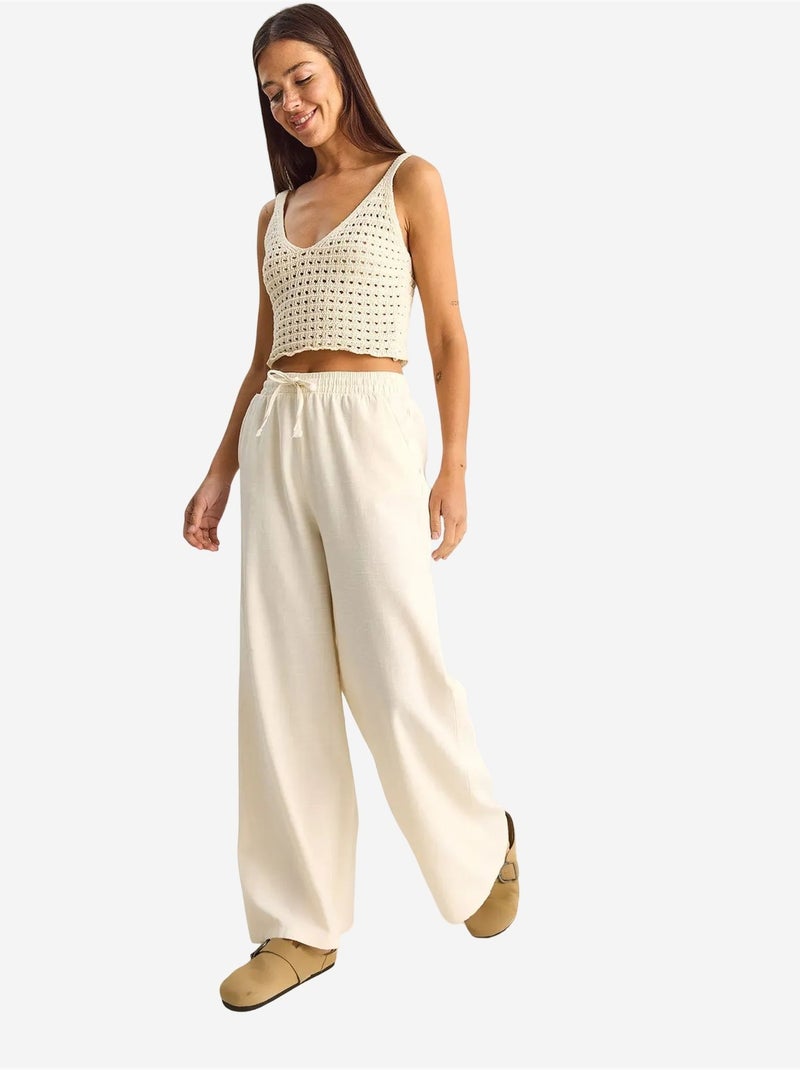 Pantaloni a gamba larga in cotone con coulisse in vita lucci Crema - Kiabi
