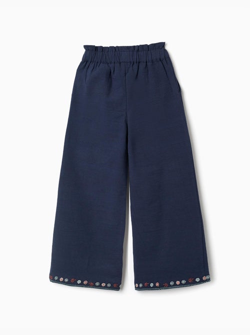 Pantaloni a gamba larga in cotone con fiori ricamati - Kiabi Pantaloni a gamba larga in cotone con fiori ricamati - Kiabi