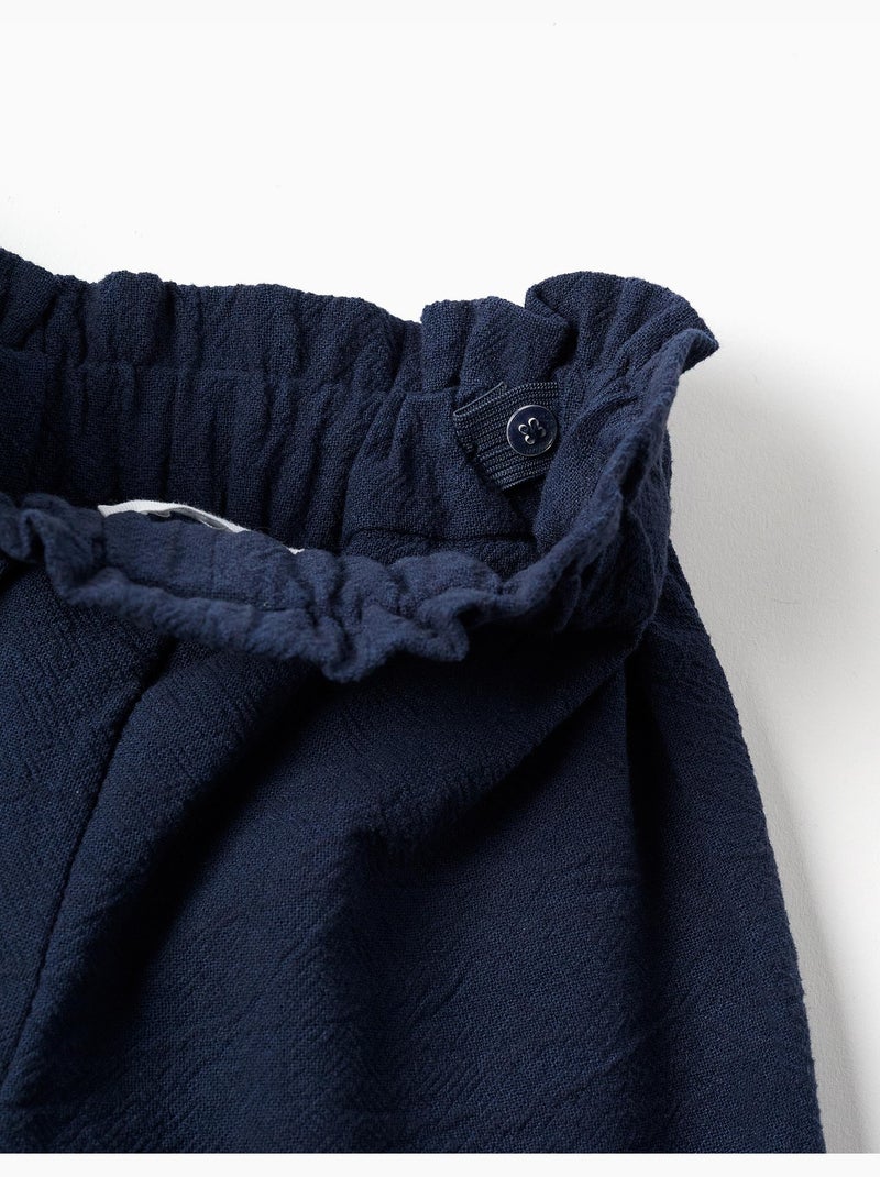 Pantaloni a gamba larga in cotone con fiori ricamati Blu scuro - Kiabi