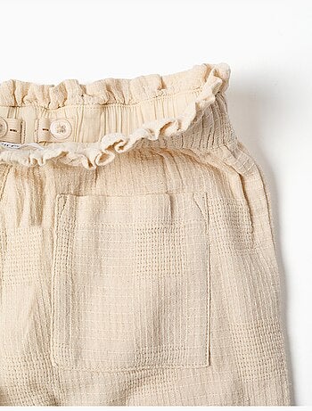 Pantaloni a gamba larga in cotone dobby con cintura