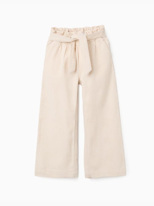 Pantaloni a gamba larga in cotone dobby con cintura - Kiabi