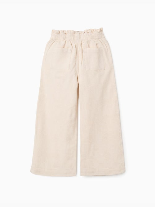 Pantaloni a gamba larga in cotone dobby con cintura - Kiabi