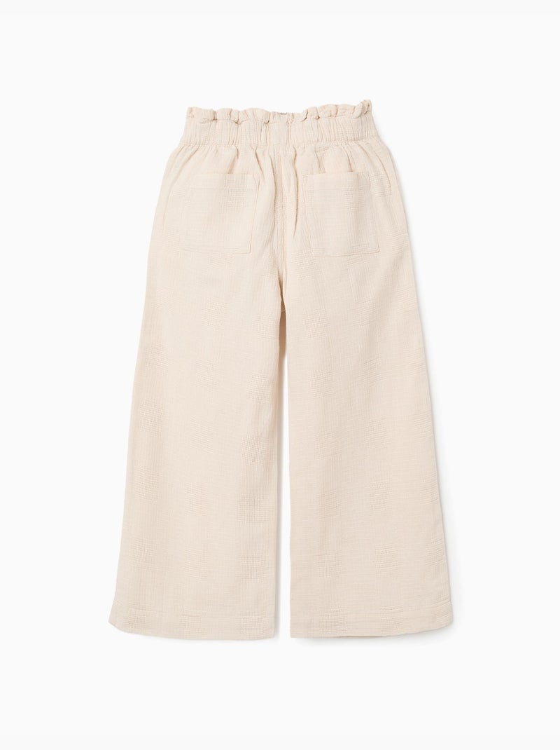 Pantaloni a gamba larga in cotone dobby con cintura Bianco - Kiabi