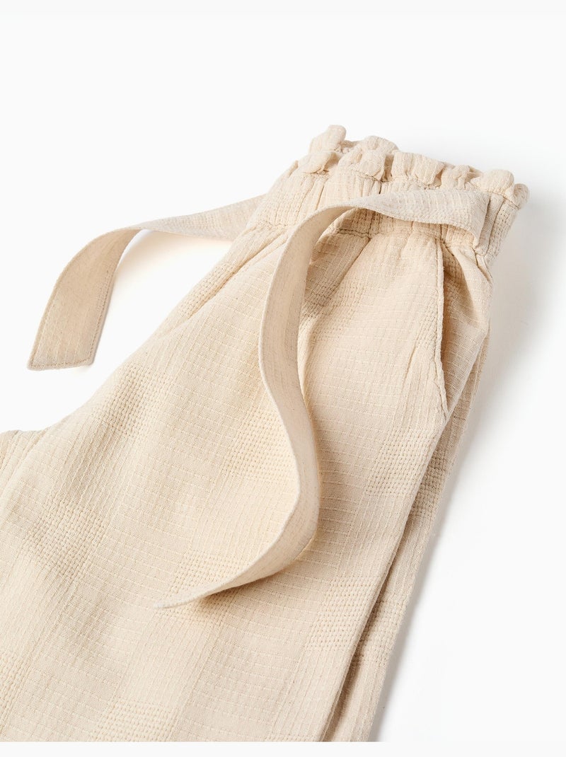 Pantaloni a gamba larga in cotone dobby con cintura Bianco - Kiabi