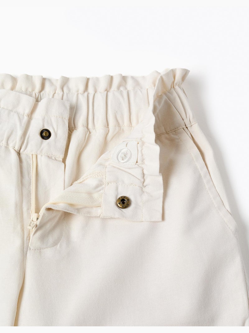 Pantaloni a gamba larga in cotone twill con fiori ricamati Bianco - Kiabi