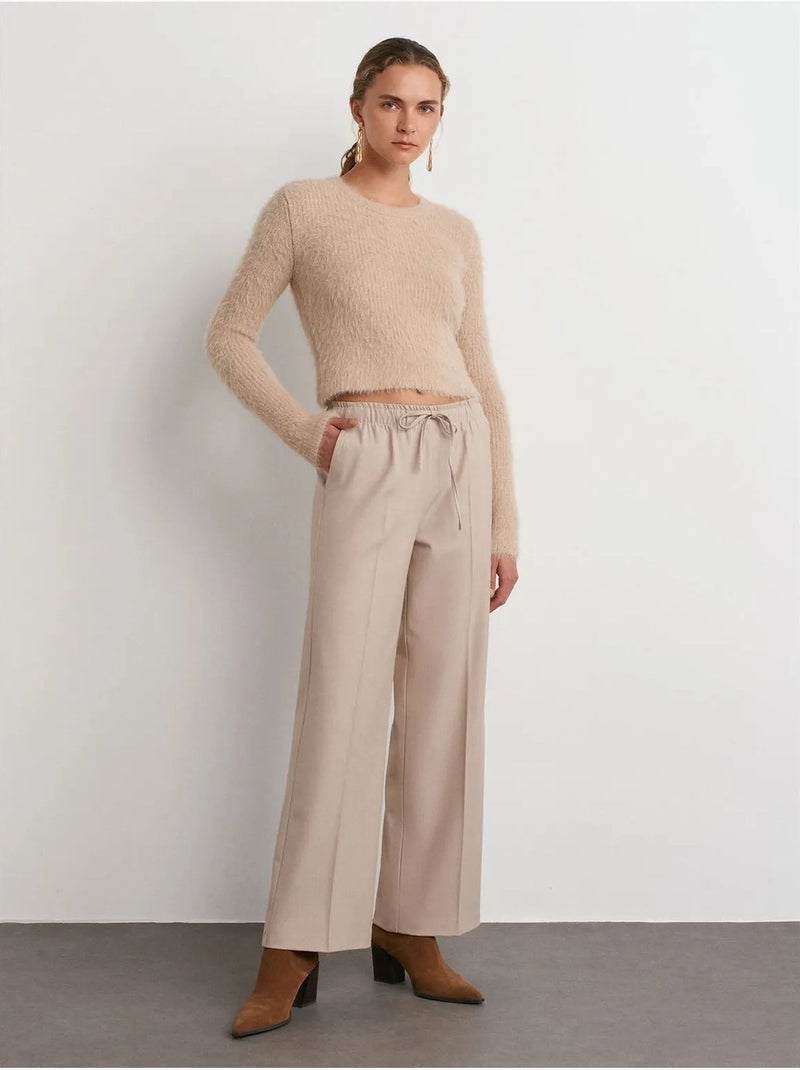 Pantaloni a gamba larga in crêpe dilvin Beige argilla - Kiabi