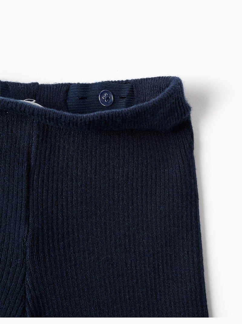 Pantaloni a gamba larga in maglia a costine Blu scuro - Kiabi