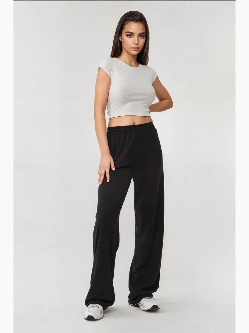 Pantaloni a gamba larga in maglia con elastico in vita hiccup Nero - Kiabi